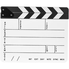 Professional Movie Directors Clapboard, Photography Studio Video TV Acrylic Clapper Board Dry Erase Film Slate Cut Action Scene Clapper with White/Black Sticks 9.6x11.7 inch/25x30cm, White