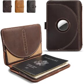 Leather Passport Wallet,Dual Passport Holder for Travel with Connection Technology,Passport Book Cover with a Slot for Airtag,Travel Accessories for Men