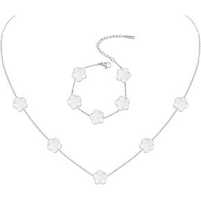 Gold Plated Stainless Steel Flower Bracelet and Necklace Jewelry Set for Women