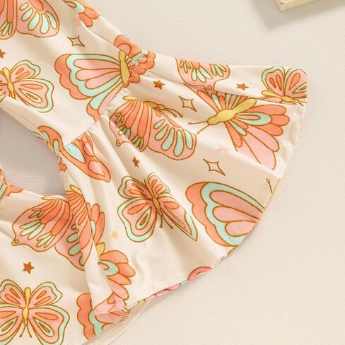 Western Toddler Baby Girl Clothes Vintage Short Sleeve Top Fringe T-Shirt Kids Bell Bottoms Flare Pants Outfits Set in Kuwait