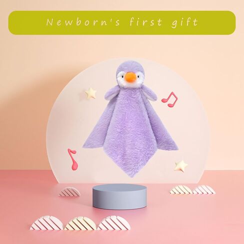 Baby Purple Penguin Soft Stuffed Animal Security Blanket, Plush Penguin Character Lovey Blanket, Baby Shower/Nursery Gift, Newborn Infant Toddler Snuggle Blankie for Girls Boys, 14 Inches in Kuwait