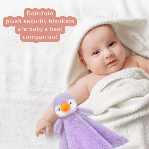 Baby Purple Penguin Soft Stuffed Animal Security Blanket, Plush Penguin Character Lovey Blanket, Baby Shower/Nursery Gift, Newborn Infant Toddler Snuggle Blankie for Girls Boys, 14 Inches in Kuwait