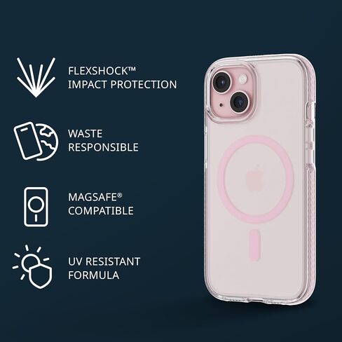 Tech21 Evo Crystal for iPhone 15 - Compatible with MagSafe - Impact Protection Case - Pink in Saudi Arabia