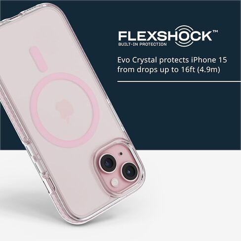Tech21 Evo Crystal for iPhone 15 - Compatible with MagSafe - Impact Protection Case - Pink in Saudi Arabia