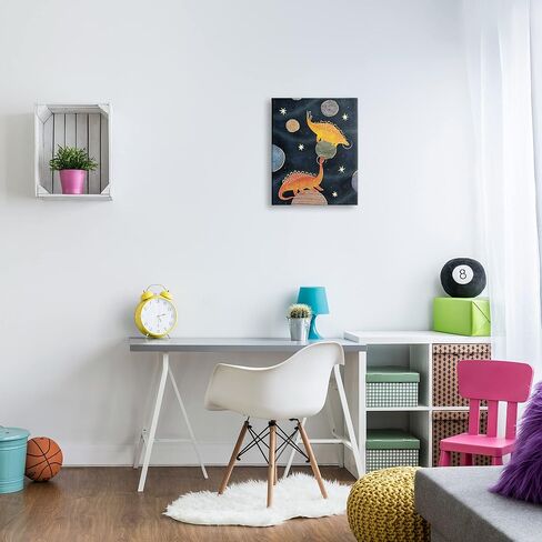Stupell Industries ديناصور رواد الفضاء على الكواكب الفضائية نجوم صفراء، صمم بواسطة Ziwei Li Canvas Wall Art، 16 × 20، أزرق in Saudi Arabia