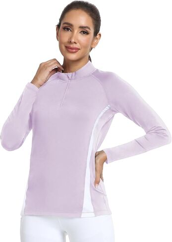 AGVNG Womens 1/4 Zip Pullover Fleece Thermal Lightweight Shirts Long Sleeve Athletic Hiking Running Workout Golf Tops in Saudi Arabia
