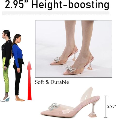 Women's Rhinestones Bow Clear Heels Slingback Pumps Fashion Comfort Closed Pointed Toe Kitten Heels Sandals for Wedding Party Dress Shoes in Kuwait