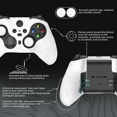 PlayVital Mountain Range Edition Silicone Cover for Xbox Elite Wireless Controller Series 2 & Elite Series 2 Core, Clear White Anti-Slip Controller Skin for Xbox Elite Series 2 Core with Thumb Grips in Kuwait