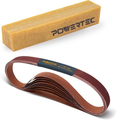 POWERTEC 11127-7 1 × 30 بوصة مجموعة أحزمة صنفرة A/O وعصا تنظيف كاشطة، تشكيلة 24PK، 4 لكل منها 60/80/120/180/240/400 حبيبة لـ WEN 6515T، حزام Bucktool وممحاة قرص الصنفرة المطاطية الطبيعية in Saudi Arabia