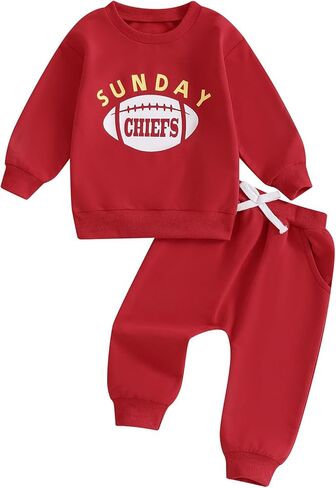 2pcs Toddler Baby Boy Football Outfits Long Sleeve Sunday Chiefs Sweatshirt Jogger Pants Fall Winter Clothes Set in Saudi Arabia