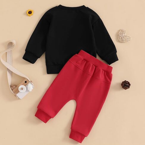 Toddler Baby Boy Valentine's Day Outfit Lover Boy Embroidery Letter Sweatshirt Pullover Tops Jogger Pants Clothes in Kuwait