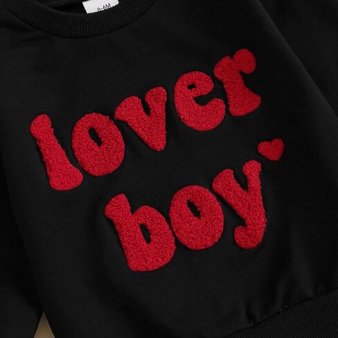 Toddler Baby Boy Valentine's Day Outfit Lover Boy Embroidery Letter Sweatshirt Pullover Tops Jogger Pants Clothes in Kuwait