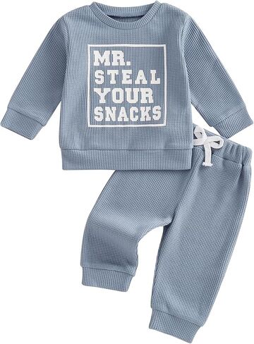 Toddler Baby Boy Clothes Fall Winter Outfits Letter Long Sleeve Crewneck Sweatshirt Elastic Waist Pants Set 2Pcs in Kuwait