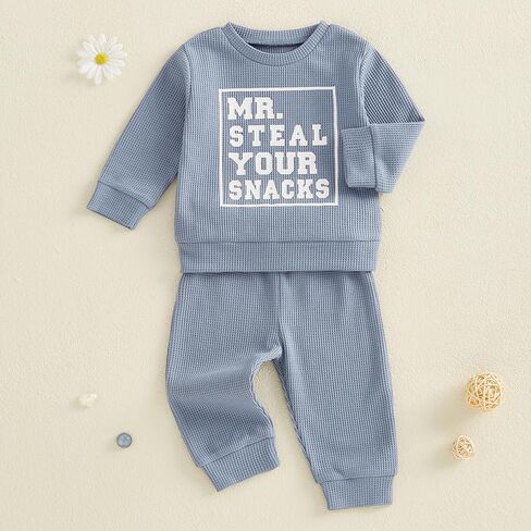 Toddler Baby Boy Clothes Fall Winter Outfits Letter Long Sleeve Crewneck Sweatshirt Elastic Waist Pants Set 2Pcs in Kuwait