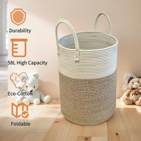 Collapsible Laundry Basket - Sturdy Clothes Hamper with Handles for Easy Transportation - Stain-Resistant Laundry Hamper with Ventilation for Storage Solutions 58L Blanket Basket for Bedroom in Saudi Arabia