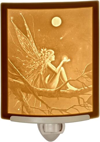 Fairy Night Light Porcelain Lithophane - Catch a Falling Star, Art by David Delamare, Made Decorative Wall Plug in for Nursery, Bedroom, Kitchen, Bath, Hallway in Saudi Arabia