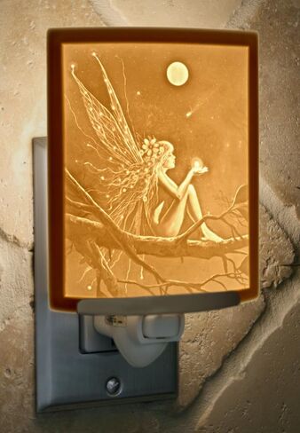 Fairy Night Light Porcelain Lithophane - Catch a Falling Star, Art by David Delamare, Made Decorative Wall Plug in for Nursery, Bedroom, Kitchen, Bath, Hallway in Saudi Arabia