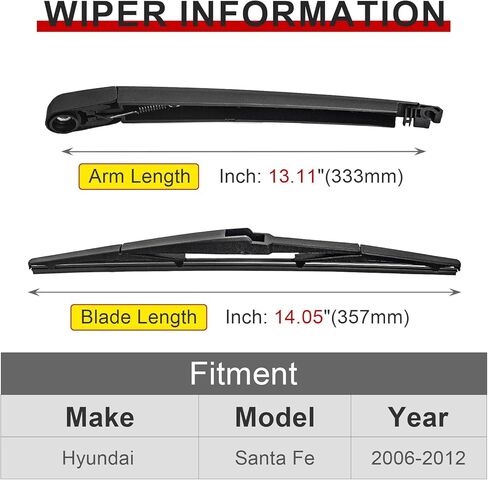 Windshield Wiper Blades For Hyundai Santa Fe 2006-2012 CM Wiper Rear Wiper Blade & Arm Set Kit Windshield Windscreen Tailgate Window (for Chevy Traverse 2009-2017) in Saudi Arabia