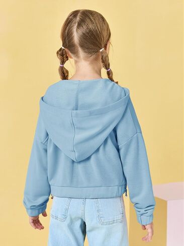 سترة بقلنسوة نصف سحاب للفتيات، سترات فضفاضة بغطاء للرأس مع جيوب للأطفال من عمر 3 إلى 14 عامًا in Kuwait