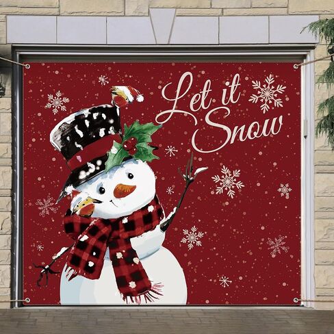 Christmas Garage Door Banner 7 x 8ft outdoor Christmas Decoration holiday garage door covers wall Backdrop Decoration Indoor Outdoor for Christmas Holiday Party Supplies(Snowman) in Saudi Arabia