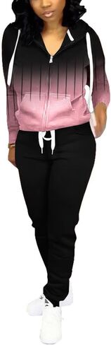 Nimsruc Two Piece Outfits For Women Jogging Suits Casual Tracksuit Hoodie Long Sleeve Sweatsuit Pants Sets Wine Red Gradient XL in Kuwait