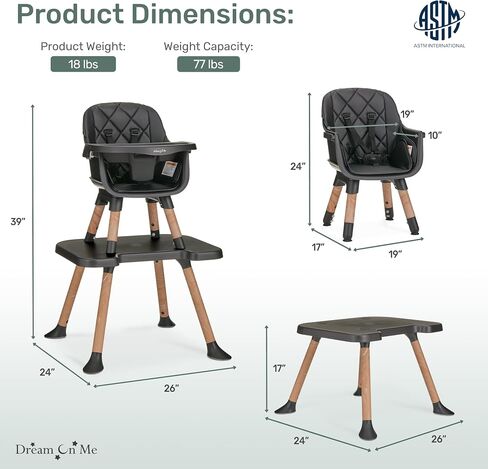 Dream On Me Luna 4in1 Convertible Highchair in Black in Kuwait