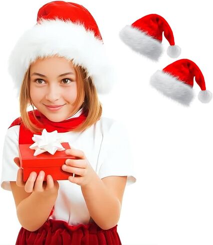 قبعة عيد الميلاد من ليلين للأطفال البالغين، قبعة سانتا، قبعة حفلات عيد الميلاد باللون الأحمر، قبعة كلاسيكية مخملية للجنسين لأغطية الرأس لحفلات عيد الميلاد والعام الجديد in Kuwait