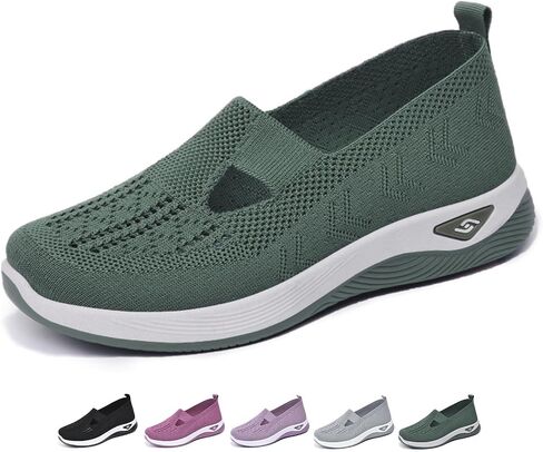 Orthopedic Walking Shoes for Women 2024 New Women's Woven Breathable Soft Sole Shoes Mesh Slip On Sneakers in Kuwait