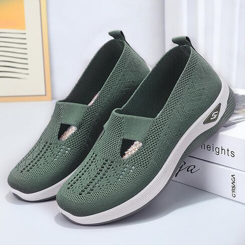 Orthopedic Walking Shoes for Women 2024 New Women's Woven Breathable Soft Sole Shoes Mesh Slip On Sneakers in Kuwait