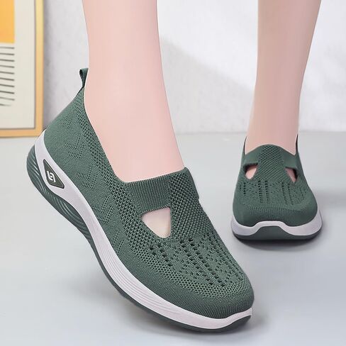 Orthopedic Walking Shoes for Women 2024 New Women's Woven Breathable Soft Sole Shoes Mesh Slip On Sneakers in Kuwait