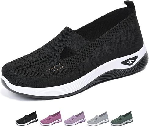 Orthopedic Walking Shoes for Women 2024 New Women's Woven Breathable Soft Sole Shoes Mesh Slip On Sneakers in Kuwait