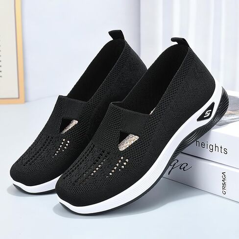 Orthopedic Walking Shoes for Women 2024 New Women's Woven Breathable Soft Sole Shoes Mesh Slip On Sneakers in Kuwait