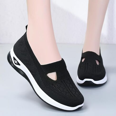Orthopedic Walking Shoes for Women 2024 New Women's Woven Breathable Soft Sole Shoes Mesh Slip On Sneakers in Kuwait