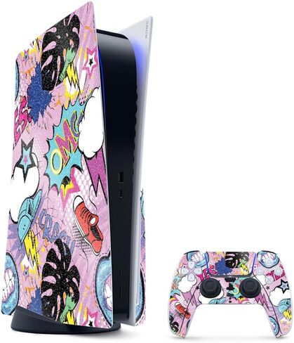 Glossy Glitter Gaming Skin Compatible with PlayStation 5 Bundle - OMG Yes - Premium 3M Vinyl Protective Wrap Decal Cover - Easy to Apply | Crafted in The USA by MightySkins in Kuwait