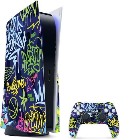 غلاف ألعاب لامع لامع متوافق مع حزمة PlayStation 5 - علامات نيون - غطاء لاصق واقي من الفينيل 3M ممتاز - سهل التطبيق | صُنع في الولايات المتحدة الأمريكية بواسطة MightySkins in Saudi Arabia
