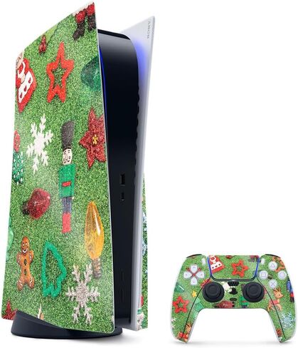 Glossy Glitter Gaming Skin Compatible with PlayStation 5 Bundle - Christmas Collection - Premium 3M Vinyl Protective Wrap Decal Cover - Easy to Apply | Crafted in The USA by MightySkins in Kuwait