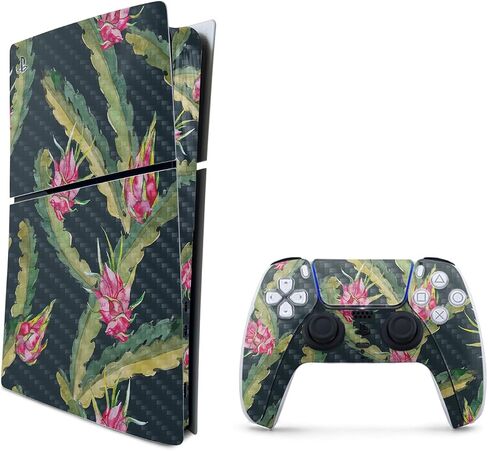 Carbon Fiber Gaming Skin Compatible with PlayStation 5 Slim Digital Edition Combo with Controller - Dragonfruit - Premium 3M Vinyl Protective Wrap Decal Cover | Crafted in The USA by MightySkins in Kuwait