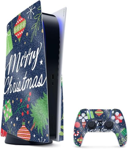 Glossy Glitter Gaming Skin Compatible with PlayStation 5 Bundle - Christmas Collection - Premium 3M Vinyl Protective Wrap Decal Cover - Easy to Apply | Crafted in The USA by MightySkins in Kuwait