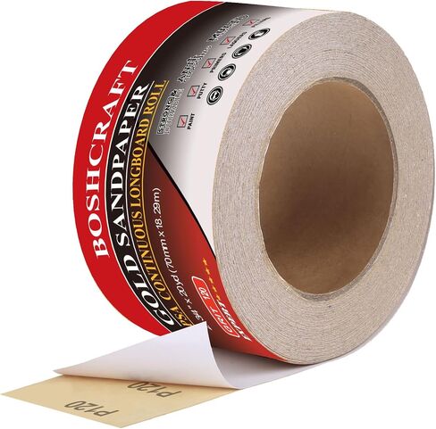 BOSHCRAFT 80 Grit PSA Longboard Sandpaper, 20-Yard Long Continuous Roll 2-3/4" Wide Self-Adhesive Sanding Paper for Auto Body Woodworking Metalworking in Saudi Arabia