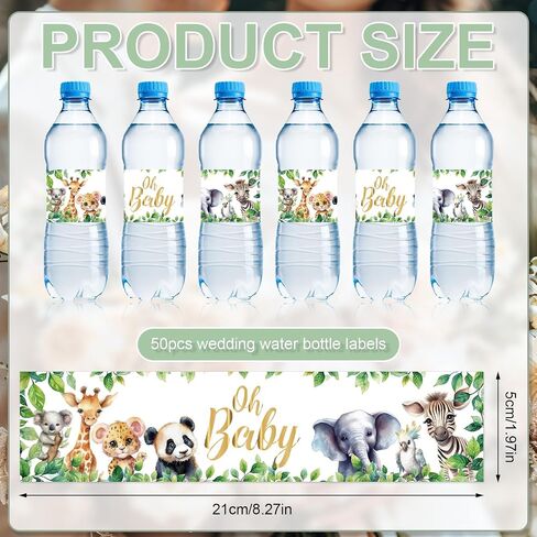 50pcs Baby Shower Water Bottle Labels, Waterproof Decorative Water Bottle Labels Personalized Water Bottle Wrap Stickers for Baby Shower Party Decorations (Animal Style) in Saudi Arabia