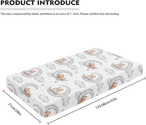 Teddy Bears Fitted Crib Sheet Watercolor Moon Star Clouds Standard Crib Mattress Fitted Sheet Grey Baby Toddler Bed Mattress Sheets for Boys Girls 28"x52" in Saudi Arabia
