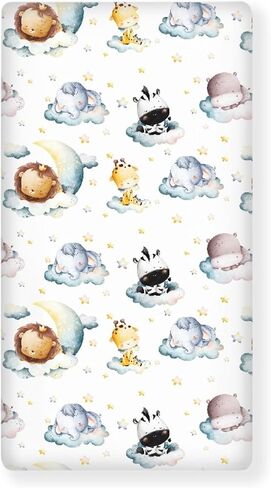 Teddy Bears Fitted Crib Sheet Watercolor Moon Star Clouds Standard Crib Mattress Fitted Sheet Grey Baby Toddler Bed Mattress Sheets for Boys Girls 28"x52" in Saudi Arabia