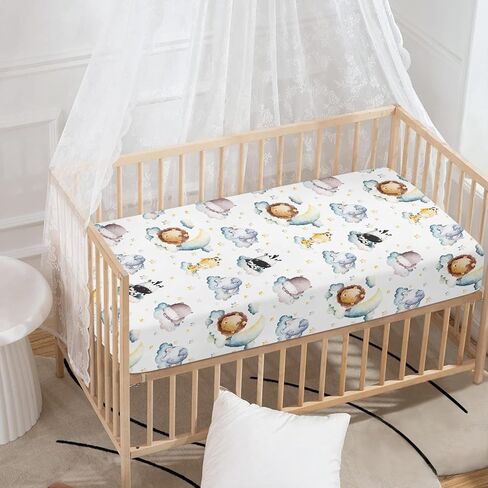 Teddy Bears Fitted Crib Sheet Watercolor Moon Star Clouds Standard Crib Mattress Fitted Sheet Grey Baby Toddler Bed Mattress Sheets for Boys Girls 28"x52" in Saudi Arabia