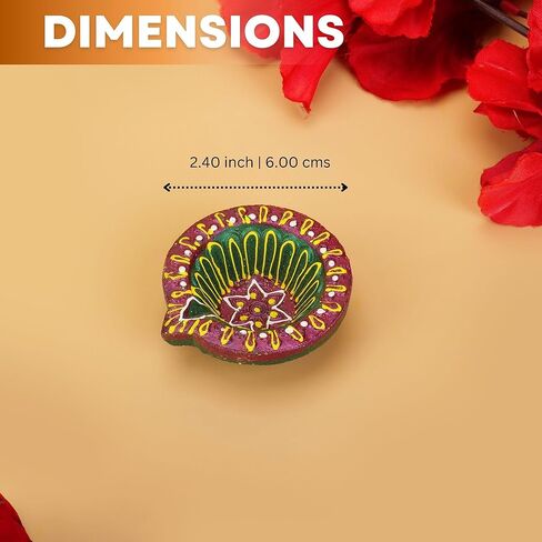 Diwali Diyas Clay Diya Diyas for Diwali [12 Pcs] Indian Puja Oil Lamp - Colorful Diyas for Diwali Decorations with Cotton Wicks - Indian Housewarming Return Gift Items Hashcart® in Saudi Arabia