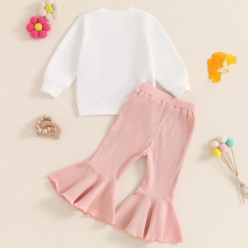 Ledy Champwiin Toddler Girl Floral Bell-bottom Outfits Crewneck Sweatshirt Flared Pants Baby Girl Clothes Set in Saudi Arabia