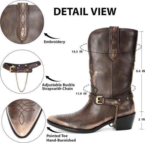 Western Cowgirl Boots Pointed Toe Mid Calf Boots for Women in Saudi Arabia
