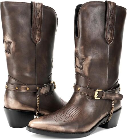 Western Cowgirl Boots Pointed Toe Mid Calf Boots for Women in Saudi Arabia
