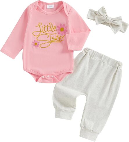 Baby Girl Clothes Newborn Little Sister Outfit Long Sleeve Romper Pants Set Preemie Baby Girl Clothes in Saudi Arabia