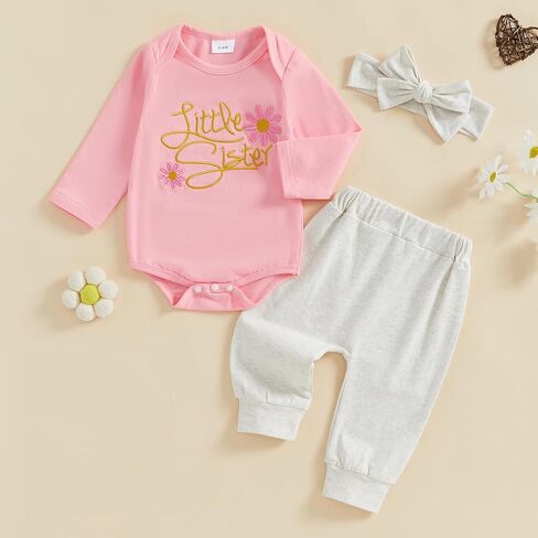 Baby Girl Clothes Newborn Little Sister Outfit Long Sleeve Romper Pants Set Preemie Baby Girl Clothes in Saudi Arabia