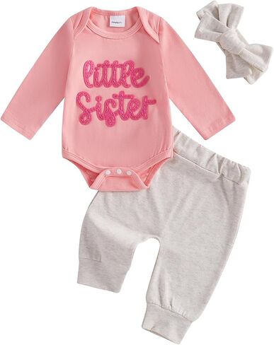 Baby Girl Clothes Newborn Little Sister Outfit Long Sleeve Romper Pants Set Preemie Baby Girl Clothes in Saudi Arabia